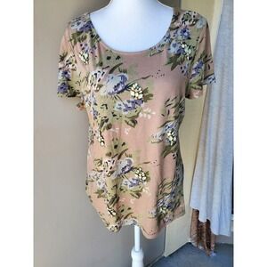 Chicos Top Womens Medium Brown Purple Green Floral Embellished Artsy Feminine